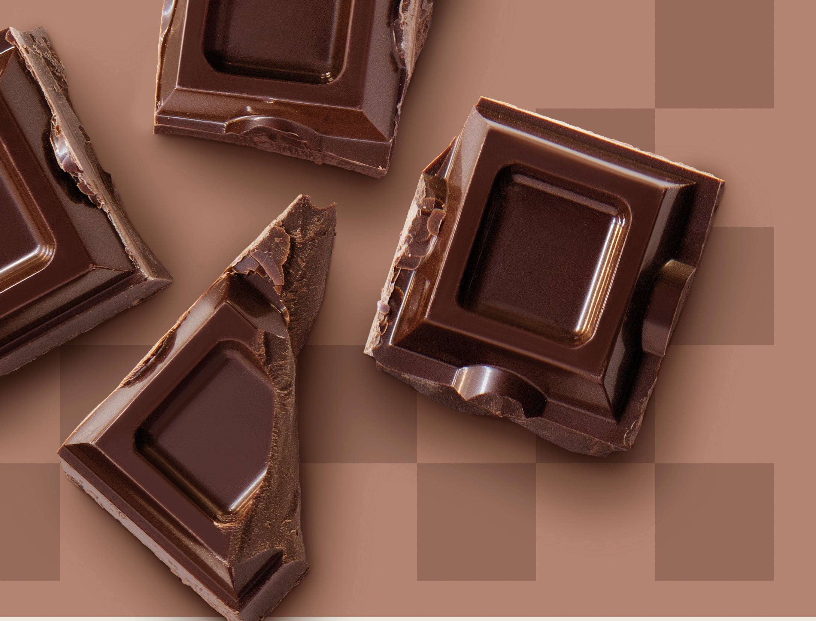 Chocolate gelato squares, dark brown, with creamy center on broken and whole pieces.